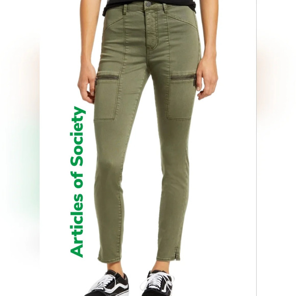Articles Of Society Green Utility Stretch Super Soft Ankle Skinny Jeans Sz 26 - Picture 1 of 9